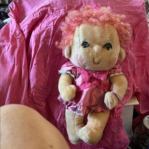Pink Plush Doll with Curly Hair